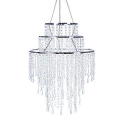 SUNLI HOUSE 3 Tiers Sparkling Acrylic Iridescent Beaded Pendant Shade, Ceiling Chandelier Lampsh ...