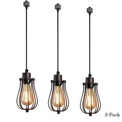 Kiven H-System Track Pendant Light,Retro Style,Vintage Loft Design,Black Basket Cage Hanging Cei ...