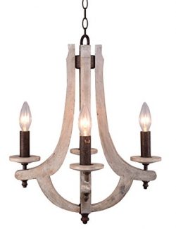 Docheer Retro Iron Wooden Chandelier 4 Candle Holder Lights Vintage Wood Metal Chandelier Rustic ...