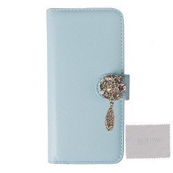 xhorizon TM FC PU Leather with Fantasy Decoration Rhinestone Pendent Flower Leaf Light Blue Case ...