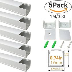 LightingWill Spot Free U Shape LED Aluminum Channel 5-Pack 3.3ft/1M 24x24mm Anodized Silver Trac ...