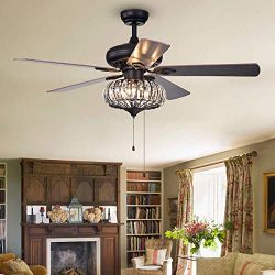 52 inch Retro Crystal Ceiling Fan Lamp,LED Ceiling Fan Light Kit with Elegant Crystal Cover and  ...