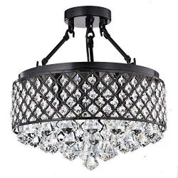 Edvivi 4-Lights Antique Black Semi Flush Mount Crystal Chandelier | Glam Lighting