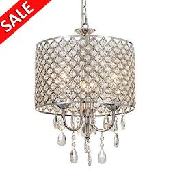 Delica Home 3-Light High-grade Drum Crystal Chandelier, Chrome Finish, Fashion Chandeliers for L ...