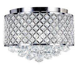 Diamond Life 4-light Chrome Finish Round Metal Shade Crystal Chandelier Flush Mount Ceiling Fixture