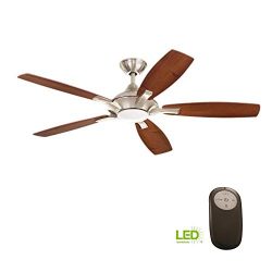 Home Decorators Collection Petersford 52 in. Integrated LED Indoor Brushed Nickel Ceiling Fan wi ...