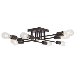 VINLUZ 8 Light Oil-Rubbed Bronze Mid Century Semi Flush Mount Ceiling Light Industrial Antique S ...