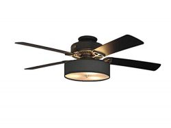 Low Profile Linen Drum Shade Light Kit for Ceiling Fans (Black) (FAN NOT INCLUDED)