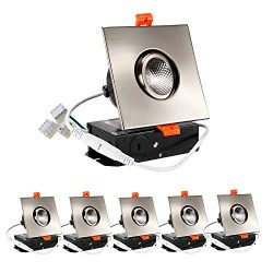 TORCHSTAR 3 Inches Gimbal LED Square Recessed Light with Junction Box, 7.5W (50W Equiv.) Dimmabl ...