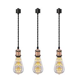 3-Pack Mini Pendant Light Socket E26/ E27 Base Black Woven Fabric Cord Track Mounted Pendants fo ...