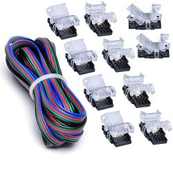 10 Pack 4 Pin LED Connector for Waterproof 10mm RGB 5050 LED Strip Lights, Strip to Wire Quick C ...