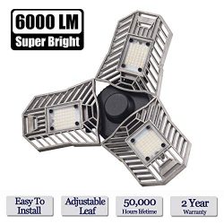 LED Garage Lights, 60W E26/E27 6000LM Deformable Ceiling Lighting for Full Area, LED Light Bulbs ...