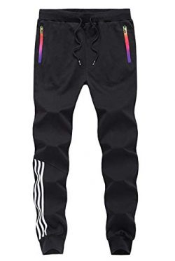 GEEK LIGHTING Men’s Athletic Track Pants Casual Running Jogger Trousers with Zippered Pock ...