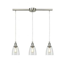 EUL Industrial Brushed Nickel 3-Light Kitchen Island Lighting Linear Pendant with Clear Glass
