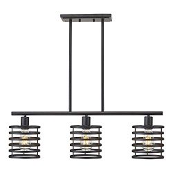 VINLUZ 3 Lights Rustic Chandeliers Black Metal Retro Kitchen Island Pendant Lighting Industrial  ...