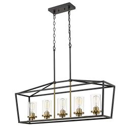 Emliviar Modern 5-Light Kitchen Island Pendant Light Fixture, Linear Pendant Lighting, Black and ...