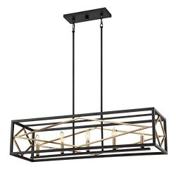 Quoizel Platform 12-in W 5-Light Black with Gold Kitchen Island Light with Shade