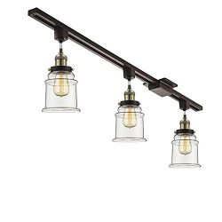 KIVEN Set of 3 H-System Track Lighting Pendant Kitchen Island Light – Clear Glass Shade In ...