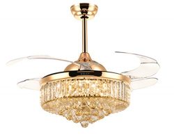 Siljoy 42 Inch Retractable Fan with Remote Control and Dimmable Light Invisible Chandelier Fans  ...