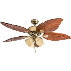 Honeywell Ceiling Fans 50504-01 Royal Palm Ceiling Fan, 52″, Aged Brass