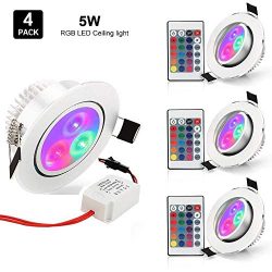 [Pack of 4] RGB LED Recessed Lighting Dimmable, Derlights 3W Color Changing Downlight Ceiling wi ...
