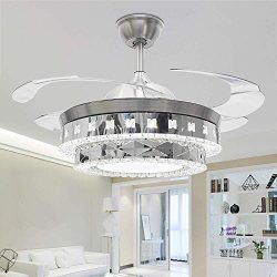 RS Lighting Modern Crystal Ceiling Fan Lights 42 Inch Transparent 4 Blades Fan Chandelier-for In ...