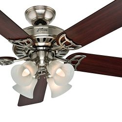 52″ Brushed Nickel Finish Ceiling Fan with Swirled Marble Glass Light Kit (Certified Refur ...