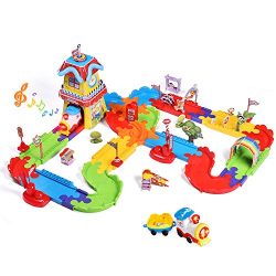 FUN LITTLE TOYS 189 PCs Train Sets with Variable Railway Tracks, Electric Toy Trains with Lights ...