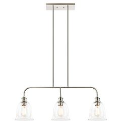 Light Society 3-Light Austin Pendant Lamp, Satin Nickel Finish with Handblown Clear Seeded Glass ...