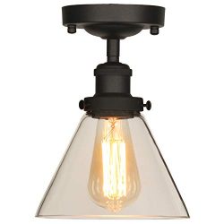 Industrial Vintage Semi Flush Mount Ceiling Light Fixtures, AILIN Edison Style Metal & Glass ...