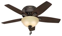 42″ Hunter Newsome Low Profile Bowl Light Premier Bronze Ceiling Fan with Light Kit