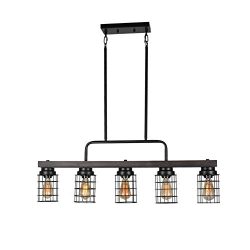 Beuhouz Farmhouse Pool Table Light, Metal and Wood Kitchen Island Lighting Linear Cage Chandelie ...