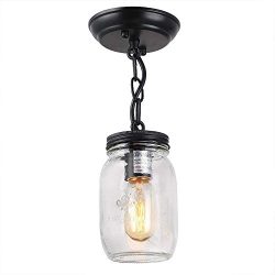 Bagood 1 Light Glass Mason Jar Pendant Close to Ceiling Light fixtures, Single Head Pendant Lamp