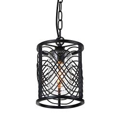 Anmytek Adjustable Metal Chandelier Cylinder Style Iron Frame Net Cage Pendant Light Black Finis ...