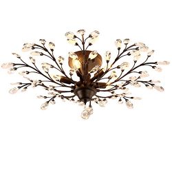 SEOL-LIGHT Vintage Large Crystal Branches Chandeliers Black Ceiling Light Flush Mounted Fixture  ...