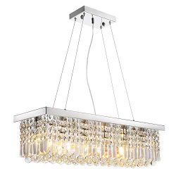 Siljoy L40″ x W10″ Rectangle Modern Crystal Chandelier Lighting Raindrop Pendant Lig ...