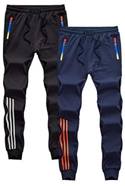 GEEK LIGHTING Men’s Athletic Track Pants Casual Running Jogger Trousers with Zippered Pock ...