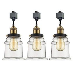 KIVEN 3 Pack H-Track Lighting Kitchen Pendant Light – Clear Glass Shade Industrial Hanging ...