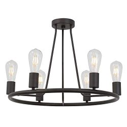 BONLICHT Rustic Indoor Ceiling Lighting 6 Light Vintage Retro Round Farmhouse Chandelier Oil -Ru ...