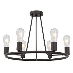 BONLICHT Rustic Indoor Ceiling Lighting 6 Light Vintage Retro Round Farmhouse Chandelier Oil -Ru ...