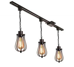 KIVEN 3 Pack H Track Mounted Fixture, Kitchen Lighting Island Pendant Light Modern Industrial Ed ...