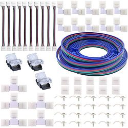 5050 RGB LED Strip Connector Kit- FSJEE 10mm 4pin LED Strip Connectors Includes 32.8FT Extension ...