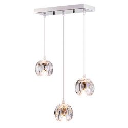 Fancy 3-Light Crystal Globe Pendant Lighting for Kitchen Island, Modern Small Indoor Decorative  ...