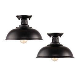HMVPL Industrial Close to Ceiling Lamp, Metal Black Semi Flush Mounted Pendant Lighting Fixture  ...
