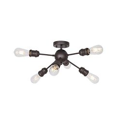 MELUCEE Industrial Ceiling Light Oil Rubbed Bronze Sputnik Chandelier 6 Lights, Semi Flush Mount ...