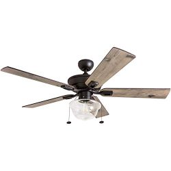 Prominence Home 80091-01 Abner Vintage Indoor/Outdoor Ceiling Fan, ETL Damp Rated 52″ LED  ...