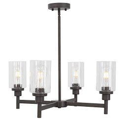 VINLUZ 4 Light Pendant Chandelier Modern Metal Lighting Oil-Rubbed Bronze Industrial Ceiling Lig ...