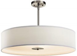 Kichler 42122NI Semi Flush Drum Pendant Lighting, Brushed Nickel 3-Light (24″ W x 13″ ...