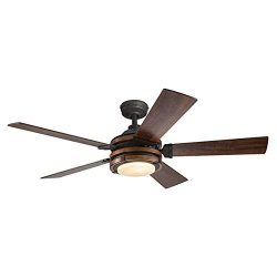 Barrington 52-in Distressed Black and Wood Downrod or Close Mount Indoor Ceiling Fan with Light  ...