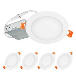 LUXTER (4 Pack) 6 inch Ultra-Thin Round LED Recessed Panel Light with Junction Box, Dimmable, IC ...